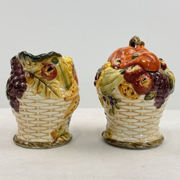 Vintage Ceramic Fall Harvest Creamer & Sugar Bowl Set Thanksgiving Tableware - Picture 4 of 14